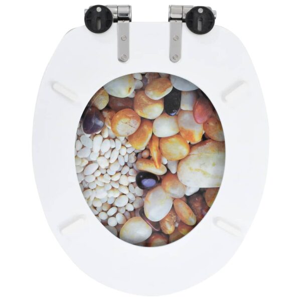 vidaXL WC Toilet Seats 2 pcs with Soft Close Lids MDF Pebbles Design - Image 6
