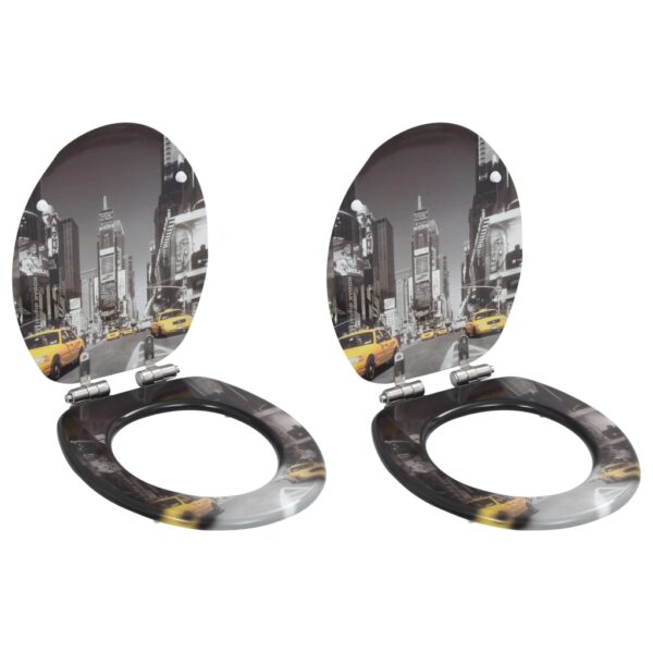 vidaXL WC Toilet Seats 2 pcs with Soft Close Lids MDF New York Design - Image 1