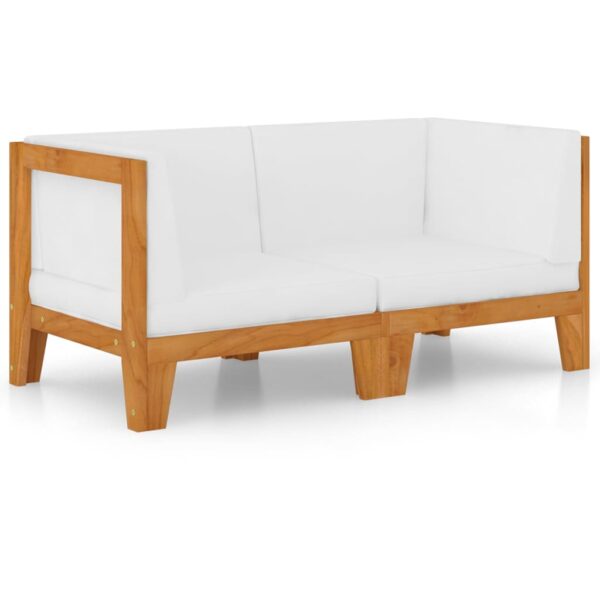 vidaXL 2-Seater Sofa with Cream White Cushions Solid Acacia Wood - Image 2