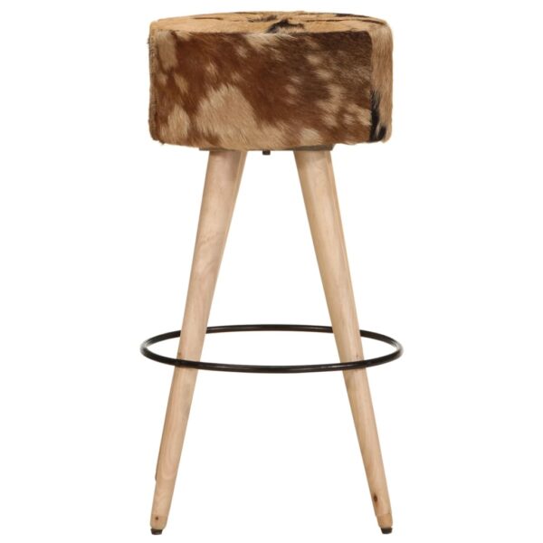 vidaXL Bar Stools 2 pcs Brown Rough Mango Wood and Real Leather - Image 10