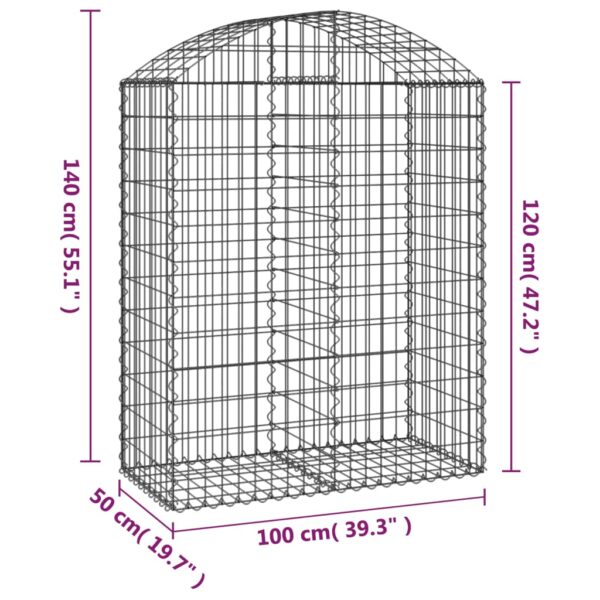 vidaXL Arched Gabion Basket 100x50x120/140 cm Galvanised Iron - Image 5