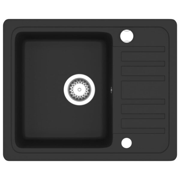 vidaXL Granite Kitchen Sink Single Basin Black - Image 2