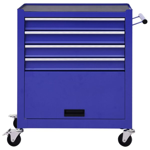 vidaXL Tool Trolley with 4 Drawers Steel Blue - Image 3