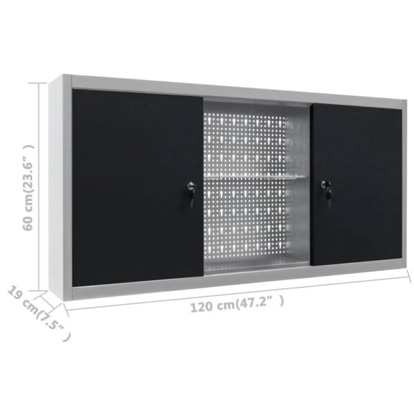 vidaXL Wall Mounted Tool Cabinet Industrial Style Metal Grey and Black - Image 10