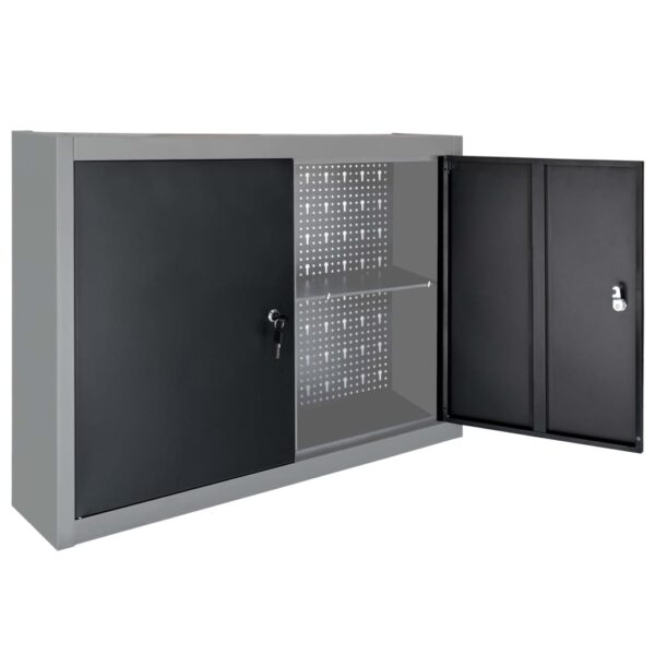 vidaXL Wall Mounted Tool Cabinet Industrial Style Metal Grey and Black - Image 5