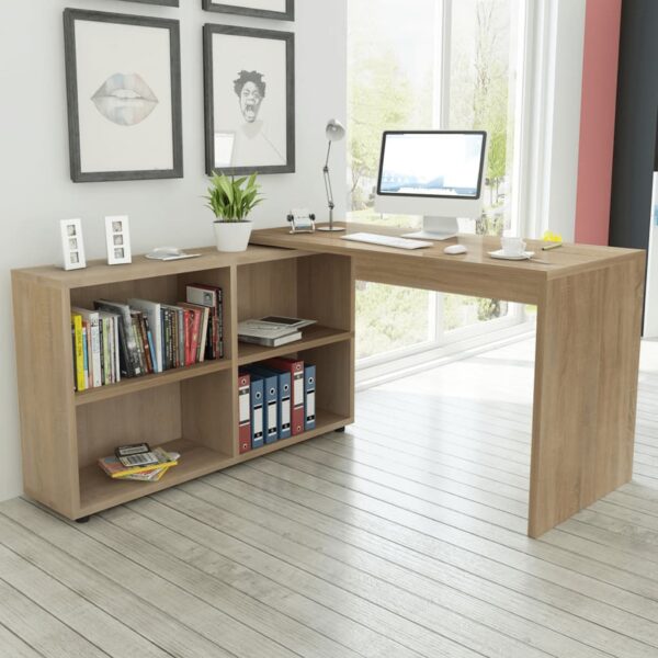 vidaXL Corner Desk 4 Shelves Oak - Image 1