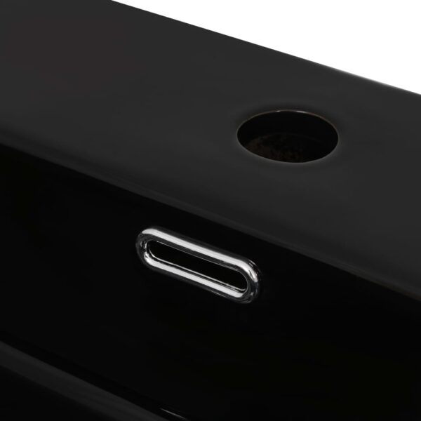 vidaXL Basin with Faucet Hole Ceramic Black 60.5x42.5x14.5 cm - Image 4