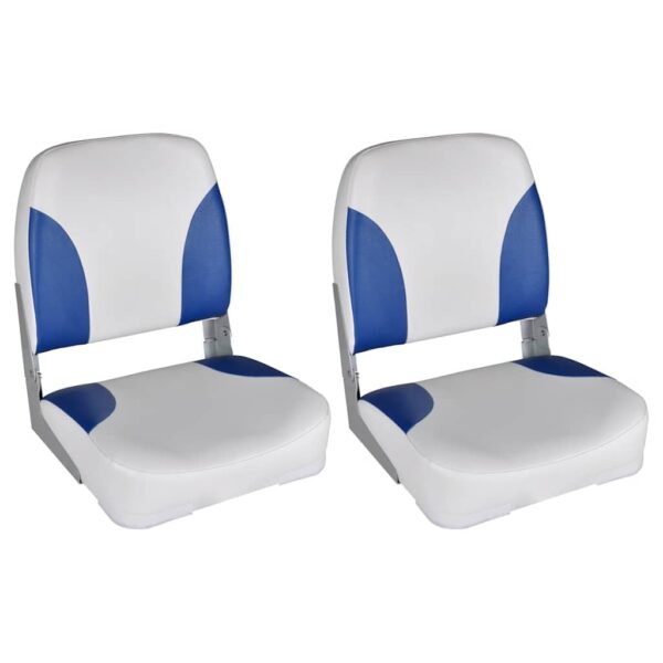 vidaXL Boat Seats 2 pcs Foldable Backrest With Blue-white Pillow 41x36x48 cm - Image 1