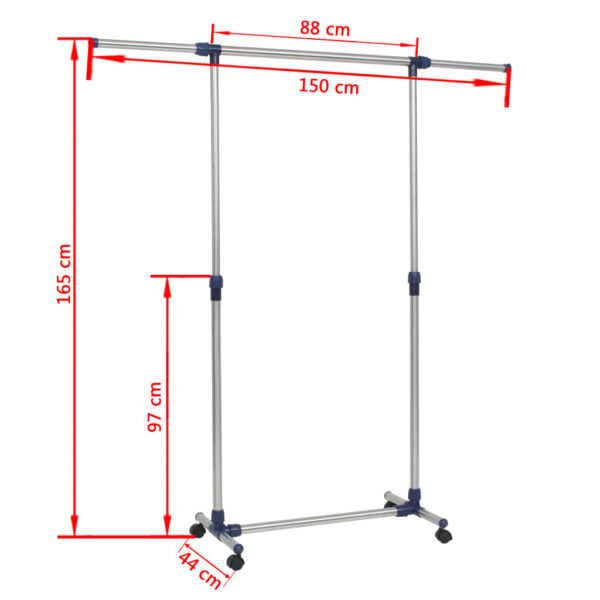 vidaXL Adjustable Clothes Rack Stainless Steel 165x44x150 cm Silver - Image 8