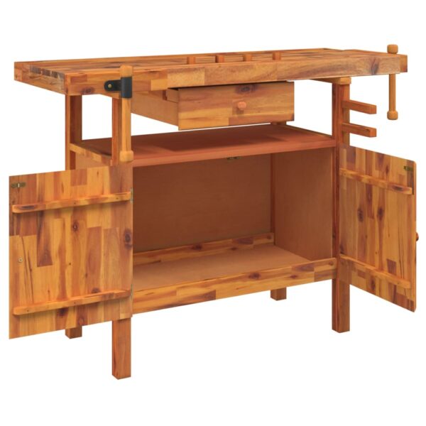 vidaXL Workbench with Drawer and Vices 124x52x83 cm Solid Wood Acacia - Image 3