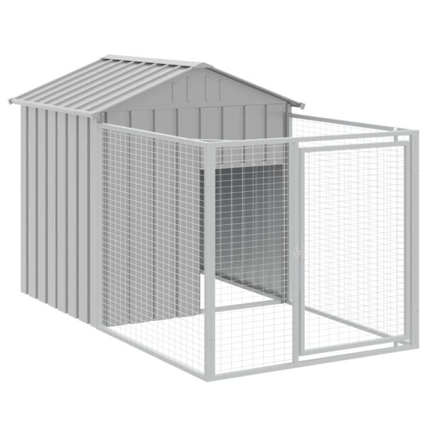 vidaXL Dog House with Run Light Grey 117x201x123 cm Galvanised Steel - Image 2
