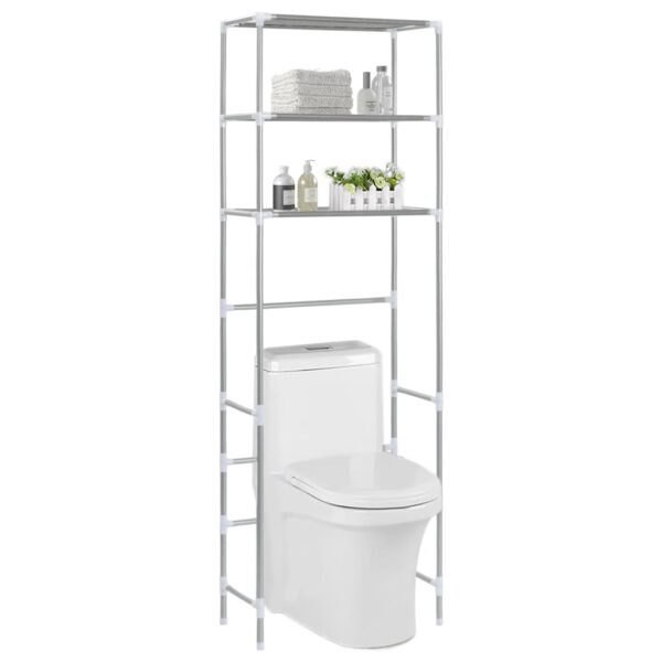 vidaXL 3-Tier Storage Rack over Toilet Silver 53x28x169 cm - Image 1
