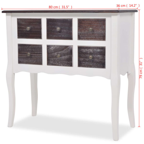 vidaXL Console Cabinet 6 Drawers Brown and White Wood - Image 8