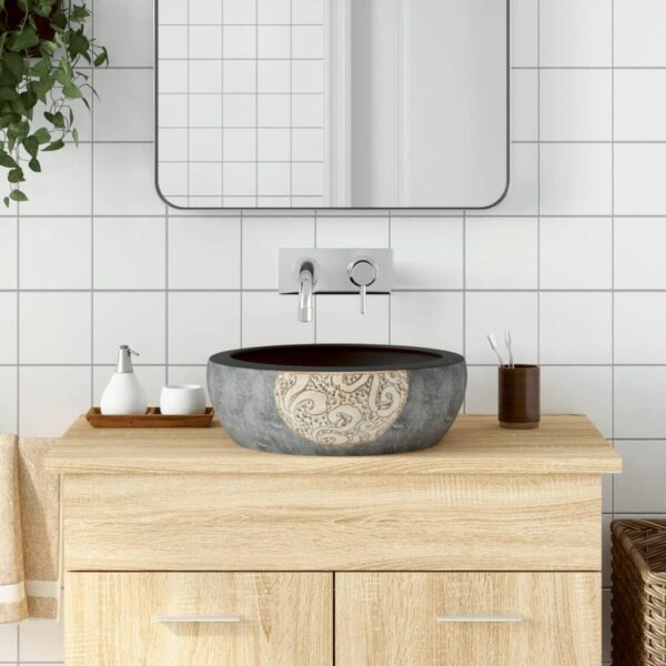 vidaXL Countertop Basin Black and Brown Round Φ41x14 cm Ceramic - Image 1