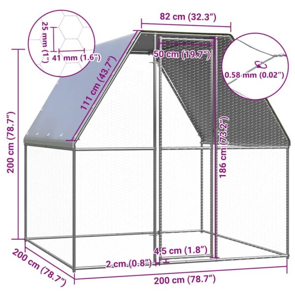 vidaXL Chicken Cage Silver and Grey 2x2x2 m Galvanised Steel - Image 5