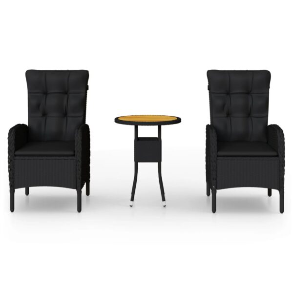 vidaXL 3 Piece Garden Bistro Set Poly Rattan Black - Image 2