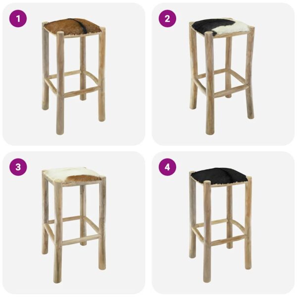 vidaXL Bar Stool Goatskin Leather and Solid Teak Wood - Image 6