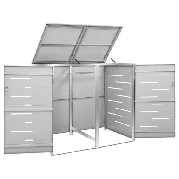 vidaXL Double Wheelie Bin Shed 138x77.5x112.5 cm Stainless Steel - Image 7