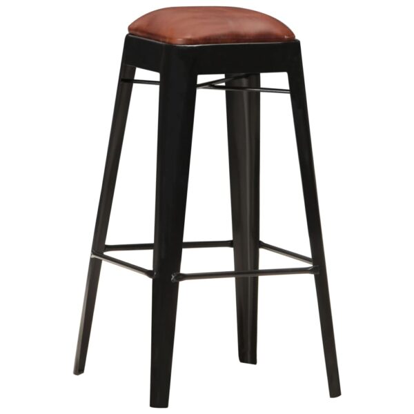 vidaXL Bar Stools 4 pcs Black Real Leather - Image 11