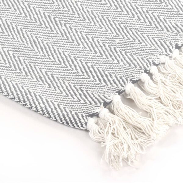 vidaXL Throw Cotton Herringbone 220x250 cm Grey - Image 4