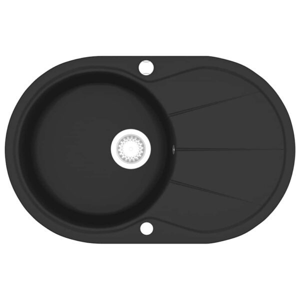 vidaXL Granite Kitchen Sink Single Basin Oval Black - Image 2
