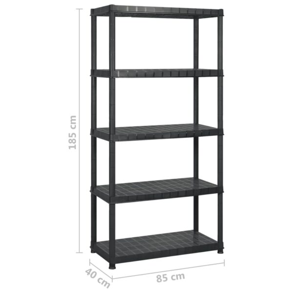 vidaXL Storage Shelf 5-Tier Black 255x40x185 cm Plastic - Image 7
