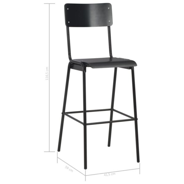 vidaXL Bar Chairs 2 pcs Black Solid Plywood Steel - Image 8