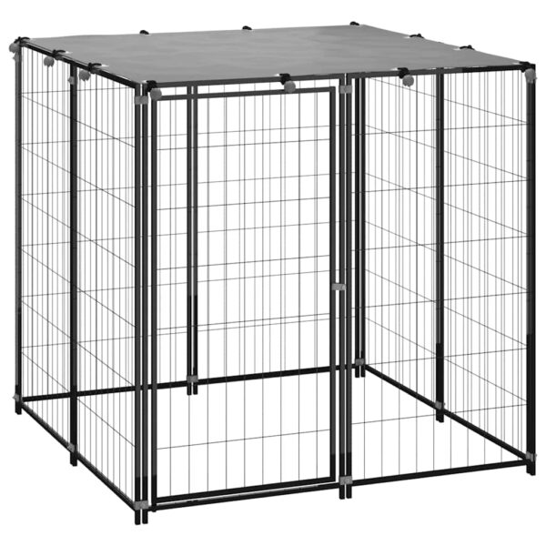 vidaXL Dog Kennel Black 110x110x110 cm Steel - Image 1