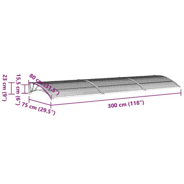 vidaXL Door Canopy Black 300x75 cm Polycarbonate - Image 7