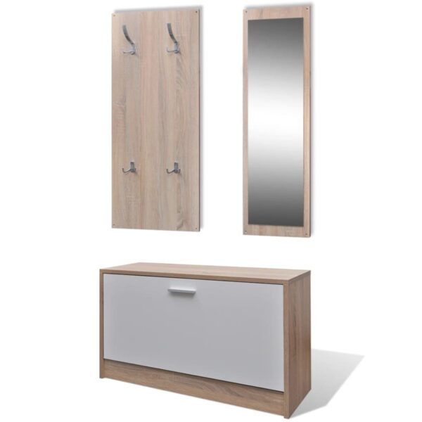 Oak and White 3-in-1 Wooden Shoe Cabinet Set - Image 2