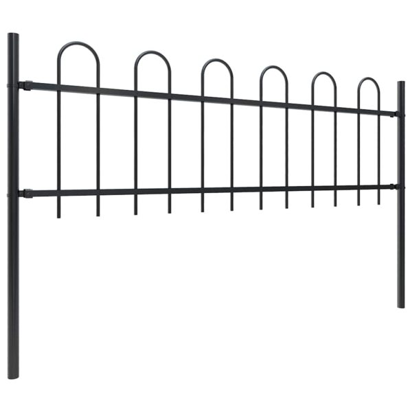 vidaXL Garden Fence with Hoop Top Steel 359x60 cm Black - Image 2