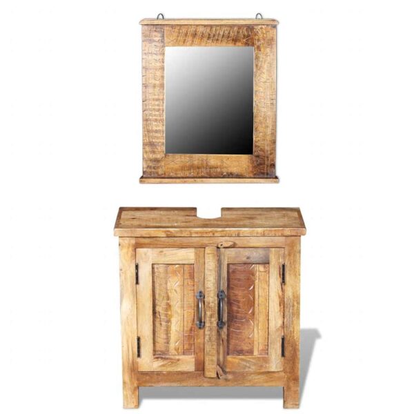 vidaXL Bathroom Vanity Cabinet with Mirror Solid Mango Wood - Image 2