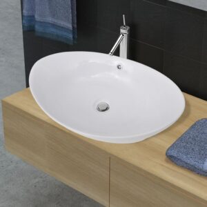 vidaXL Luxury Ceramic Basin Oval with Overflow 59 x 38.5 cm