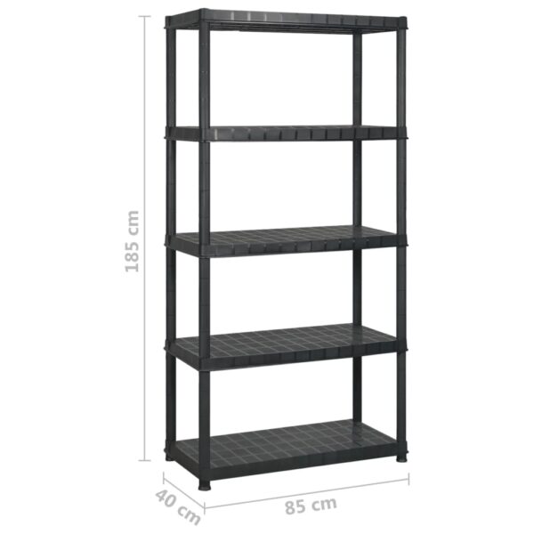 vidaXL Storage Shelf 5-Tier Black 340x40x185 cm Plastic - Image 7