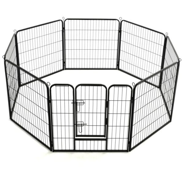 vidaXL Dog Playpen 8 Panels Steel 80x80 cm Black - Image 4