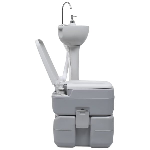 vidaXL Portable Camping Toilet and Handwash Stand Set Grey - Image 3