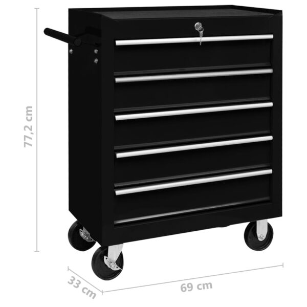 vidaXL Workshop Tool Trolley with 5 Drawers Black - Image 7