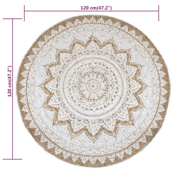 vidaXL Area Rug Braided Jute Printed 120 cm Round - Image 6