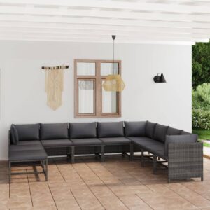 vidaXL 11 Piece Garden Lounge Set with Cushions Poly Rattan Grey