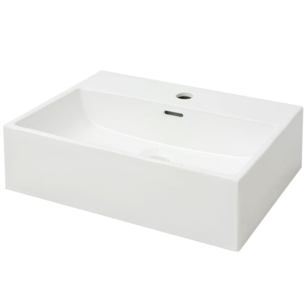 vidaXL Basin with Faucet Hole Ceramic White 51.5x38.5x15 cm - Image 2