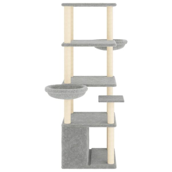vidaXL Cat Tree with Sisal Scratching Posts Light Grey 147 cm - Image 4