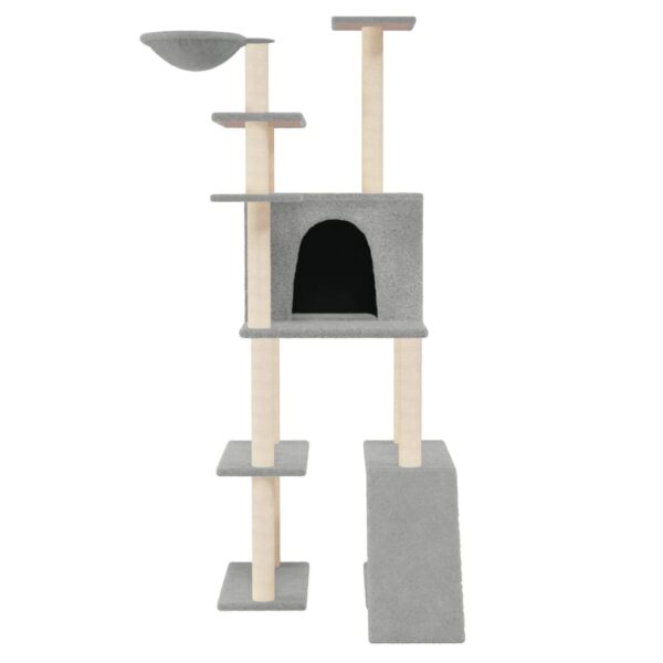 vidaXL Cat Tree with Sisal Scratching Posts Light Grey 166 cm - Image 3