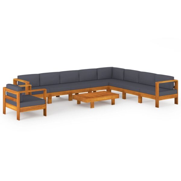 vidaXL 10 Piece Garden Lounge Set with Dark Grey Cushions Acacia Wood - Image 2