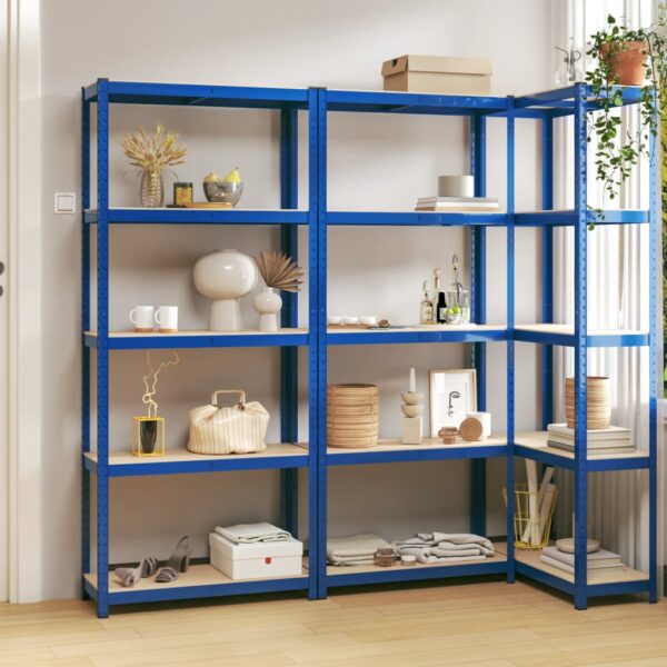 vidaXL 5-Layer Shelves 3 pcs Blue Steel and Engineered Wood - Image 1