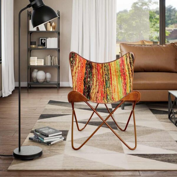 vidaXL Butterfly Chair Multicolour Chindi Fabric - Image 3
