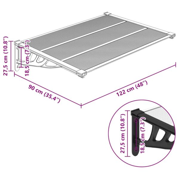 vidaXL Door Canopy Black and Transparent 122x90 cm Polycarbonate - Image 6
