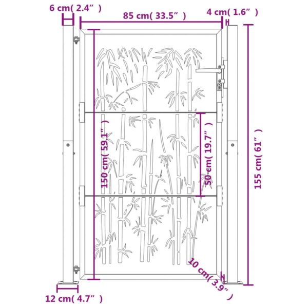 vidaXL Garden Gate Anthracite 105x155 cm Steel Bamboo Design - Image 9