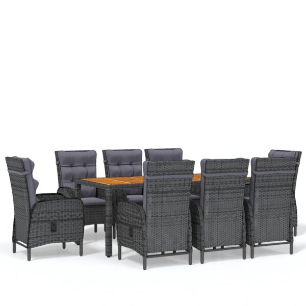 vidaXL 9 Piece Garden Dining Set Poly Rattan Grey - Image 2