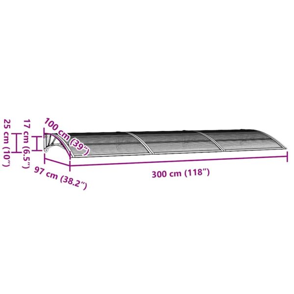 vidaXL Door Canopy Black 300x100 cm Polycarbonate - Image 7