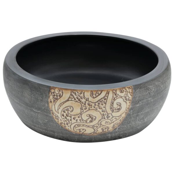 vidaXL Countertop Basin Black and Brown Round Φ41x14 cm Ceramic - Image 3